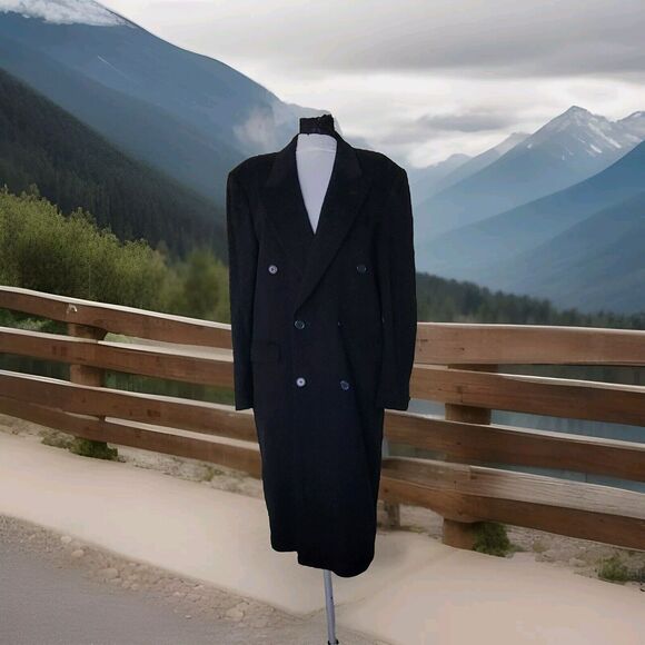 Massimo Dutti Womens 100% Cashmere Long Coat Black Sz Large Made in Italy - Picture 1 of 12